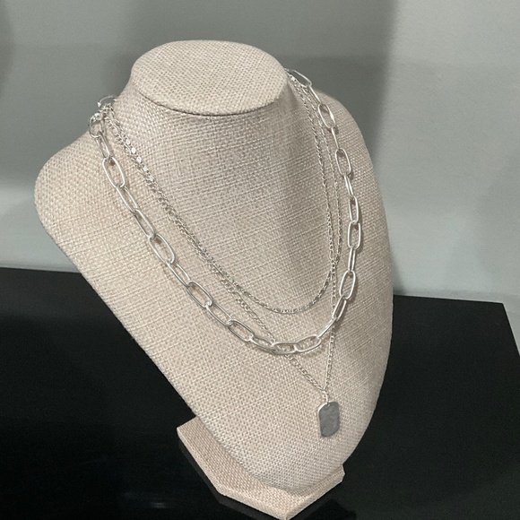 Bohemian “ Ginger “ Boho 3 Chain Link Necklace in Silver R1A - Picture 2 of 2